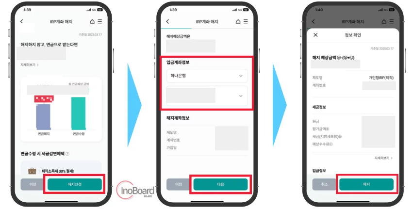하나은행 퇴직연금 수령 방법, IRP 해지 후 일시금으로 3 하나은행 퇴직연금 수령 방법